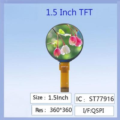 1.5 اینچ رنگ گرد TFT صفحه نمایش LCD 360x360 رزولوشن ST77916 راننده IC High Definition Wide Viewing Angle برای پوشیدنی های هوشمند / پروژه های الکترونیکی DIY / پانل های ابزار صنعتی
