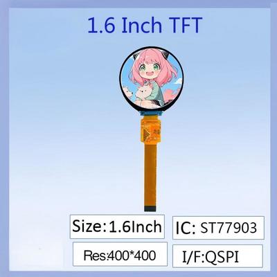 صفحه نمایش LCD TFT IPS گرد 1.6 اینچی - 400x400 با وضوح بالا، درایور IC ST77903، رابط پلاگین 16 پین، تمام رنگی، زاویه دید وسیع برای دستگاه‌های پوشیدنی هوشمند/ابزارهای صنعتی/پروژه‌های الکترونیکی DIY